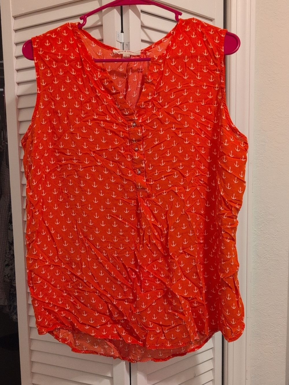 grand & greene Bright Orange Anchor Print Sleeveless Blouse